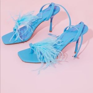 Teal Feather Detail Low heeled Sandals